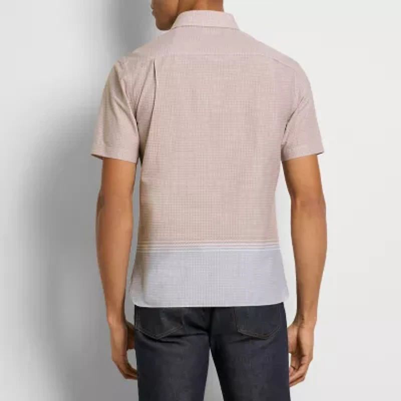 Van Heusen Everyday Defense Stain Shield Mens Short Sleeve Slim Fit Stretch Fabric Wrinkle Free Button-Down Shirt