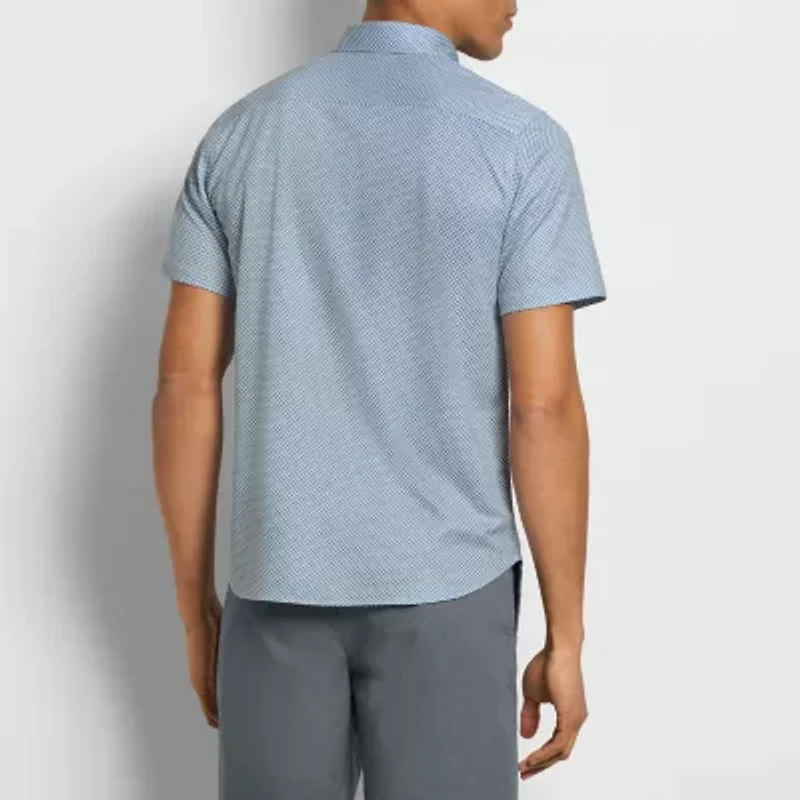 Van Heusen Performance Knit Mens Short Sleeve Slim Fit Stretch Fabric Button-Down Shirt