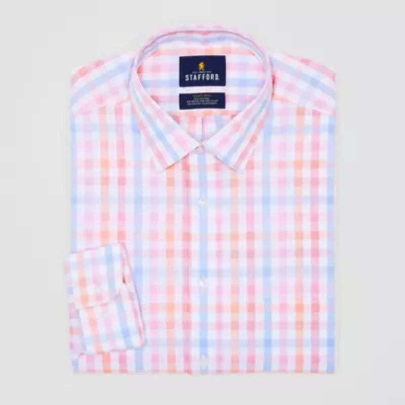 Stafford Smart Tech Mens Regular Fit Stretch Fabric Wrinkle Free Long Sleeve Dress Shirt