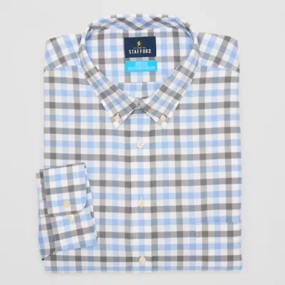 Stafford Coolmax All Season Oxford Mens Big & Tall Regular Fit Stretch Fabric Wrinkle Free Long Sleeve Plaid Dress Shirt