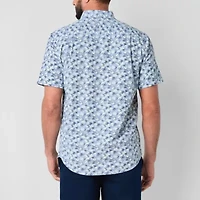 St. John's Bay Printed Chambray Mens Short Sleeve Classic Fit Button-Down Shirt