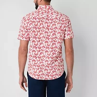 St. John's Bay Printed Chambray Mens Short Sleeve Classic Fit Button-Down Shirt