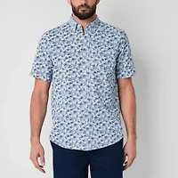 St. John's Bay Printed Chambray Mens Short Sleeve Classic Fit Button-Down Shirt