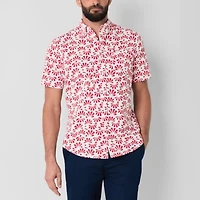 St. John's Bay Printed Chambray Mens Short Sleeve Classic Fit Button-Down Shirt