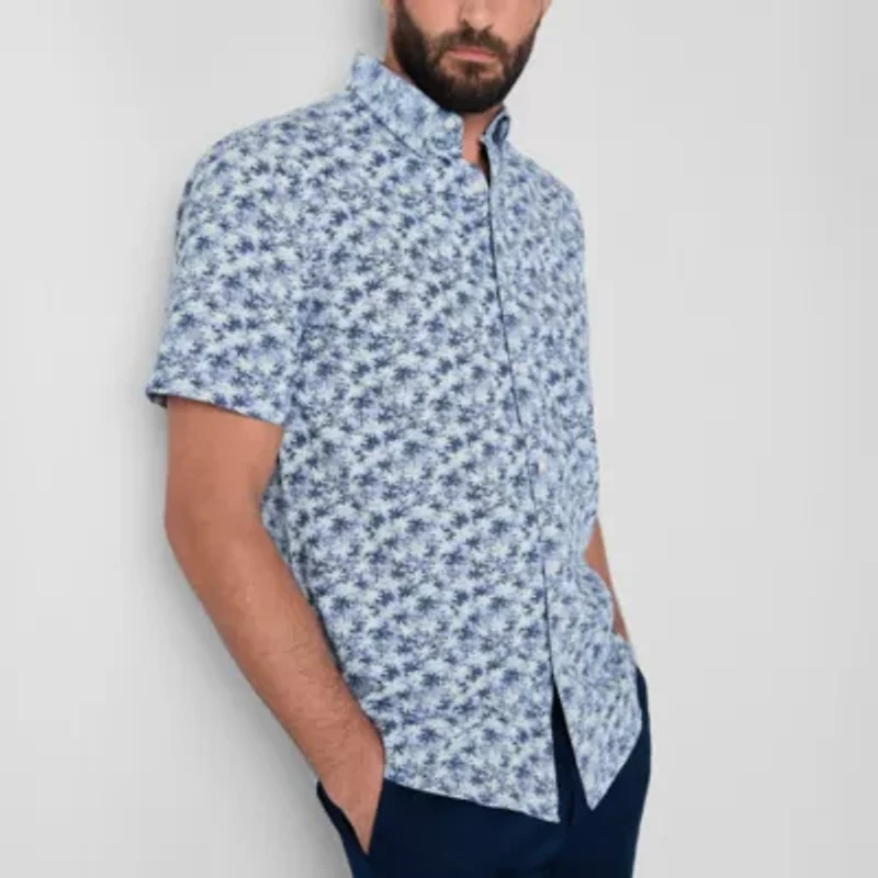 St. John's Bay Printed Chambray Mens Short Sleeve Classic Fit Button-Down Shirt