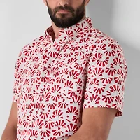 St. John's Bay Printed Chambray Mens Short Sleeve Classic Fit Button-Down Shirt