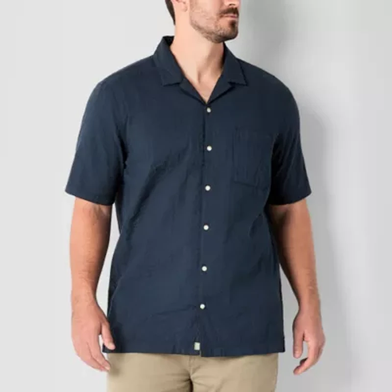 mutual weave Textured Camp Mens Short Sleeve Classic Fit Big and Tall Button-Down Shirt