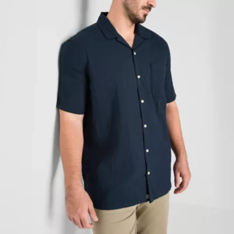 mutual weave Textured Camp Mens Short Sleeve Classic Fit Big and Tall Button-Down Shirt
