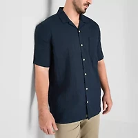 mutual weave Textured Camp Mens Short Sleeve Classic Fit Big and Tall Button-Down Shirt