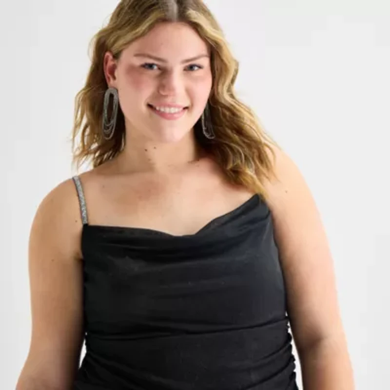 Jump Apparel Womens Juniors Plus Sleeveless Glitter Bodycon Dress