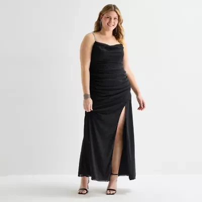 Jump Apparel Womens Juniors Plus Sleeveless Glitter Bodycon Dress