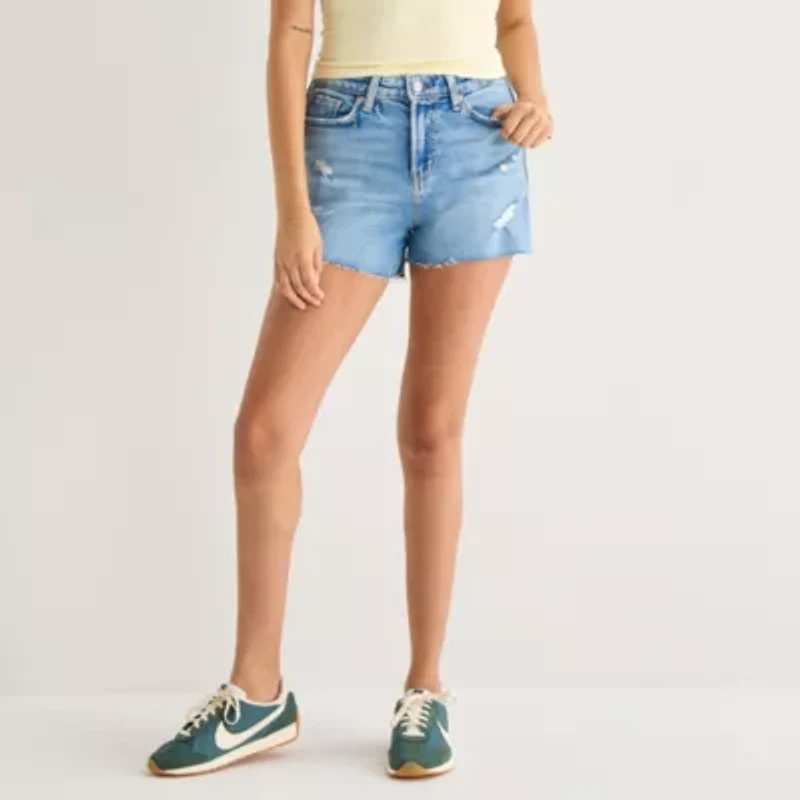 Arizona Womens 3 1/2" High Rise Juniors Denim Short