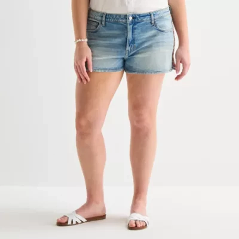 Arizona Womens 2 1/2" Low Rise Juniors Plus Denim Short