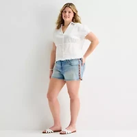 Arizona Womens 2 1/2" Low Rise Juniors Plus Denim Short