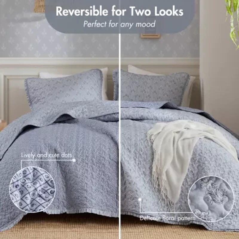 Madison Park Ruffle Printed 3-pc. Easy Care Coverlet Set