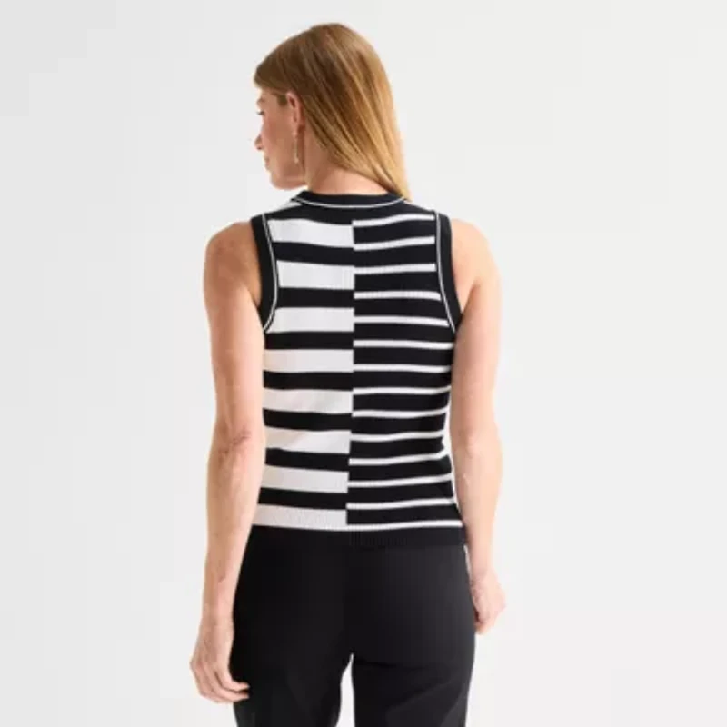 Liz Claiborne Womens Crew Neck Sleeveless Striped Pullover Sweater