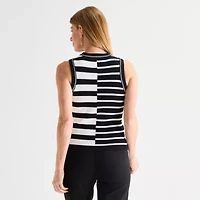 Liz Claiborne Womens Crew Neck Sleeveless Striped Pullover Sweater