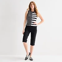 Liz Claiborne Womens Crew Neck Sleeveless Striped Pullover Sweater