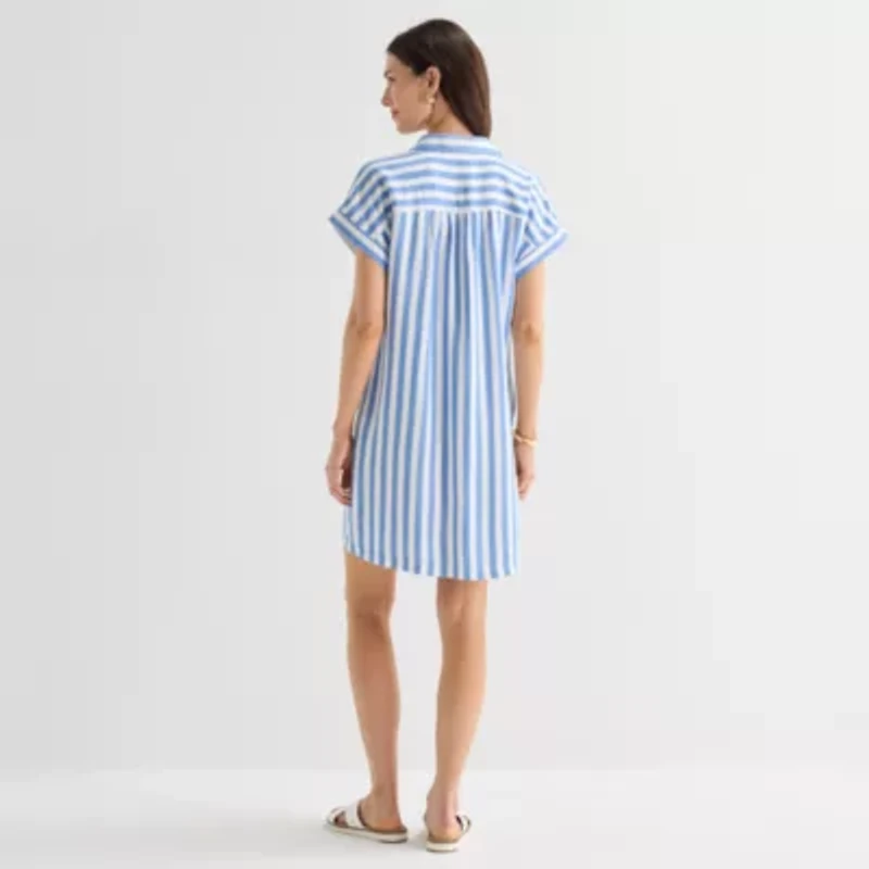 St. John's Bay Womens Short Sleeve Striped Sheath Dress