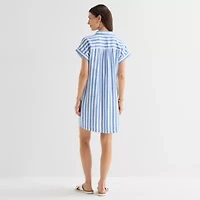 St. John's Bay Womens Short Sleeve Striped Sheath Dress