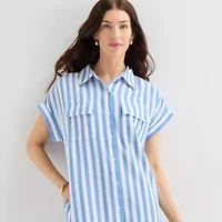 St. John's Bay Womens Short Sleeve Striped Sheath Dress