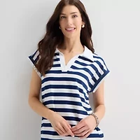 St. John's Bay Womens Short Sleeve Midi Striped Shirt Dress