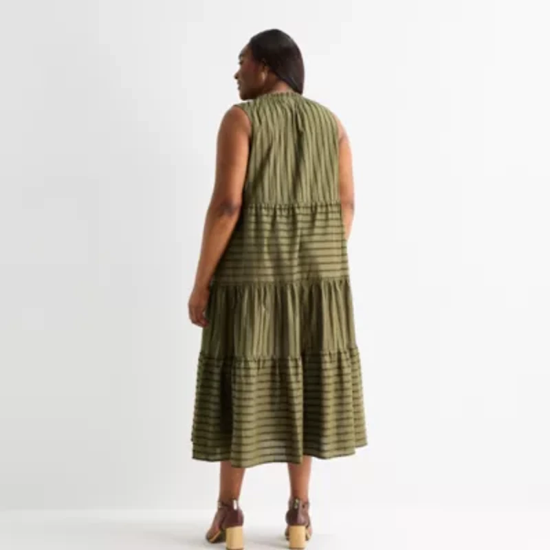 Liz Claiborne Womens Plus Sleeveless Midi Peasant Dress