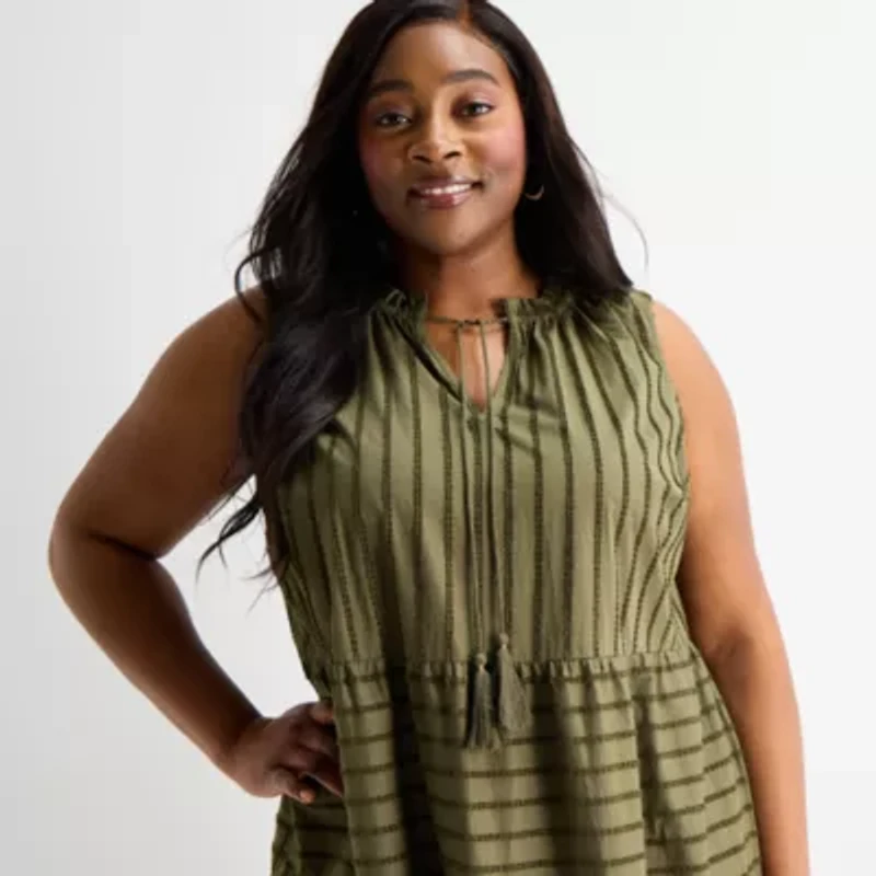 Liz Claiborne Womens Plus Sleeveless Midi Peasant Dress