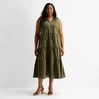 Liz Claiborne Womens Plus Sleeveless Midi Peasant Dress