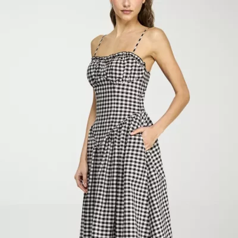 belle vie Womens Sleeveless Gingham Midi Drop Waist Dress