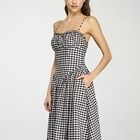 belle vie Womens Sleeveless Gingham Midi Drop Waist Dress