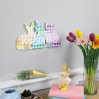Northlight 14" Gingham Bunnies Welcome Wall Sign