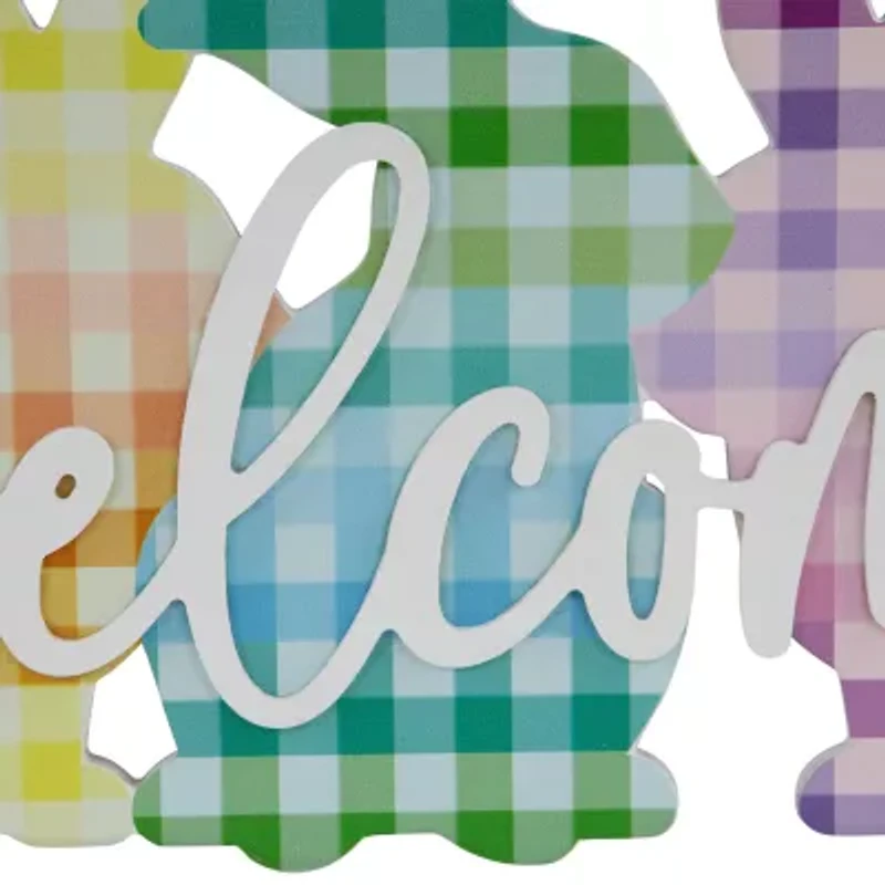 Northlight 14" Gingham Bunnies Welcome Wall Sign