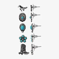 JS Jessica Simpson Silver Tone Western Stud Womens Turquoise Flower 5 Pair Earring Set