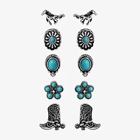 JS Jessica Simpson Silver Tone Western Stud Womens Turquoise Flower 5 Pair Earring Set