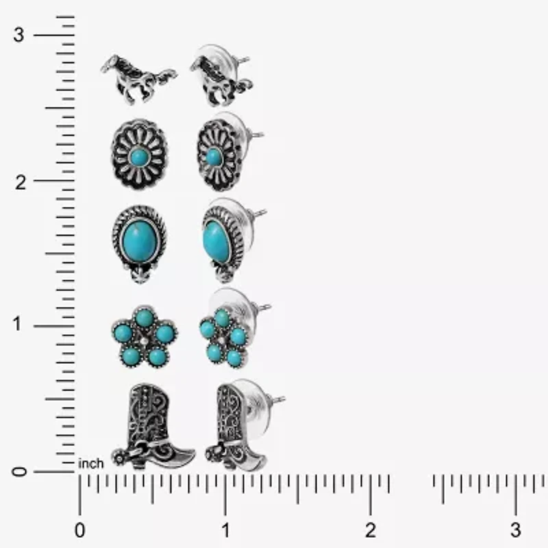 JS Jessica Simpson Silver Tone Western Stud Womens Turquoise Flower 5 Pair Earring Set