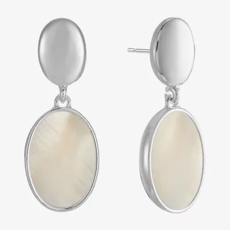 Liz Claiborne Womens White Mother Of Pearl Hypoallergenic Drop Earrings