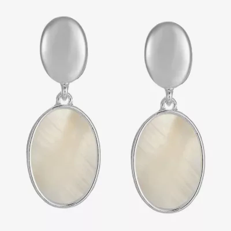 Liz Claiborne Womens White Mother Of Pearl Hypoallergenic Drop Earrings