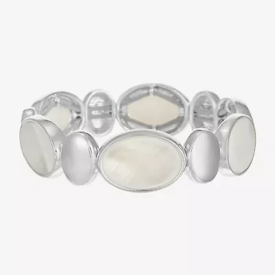 Liz Claiborne Womens White Mother Of Pearl Stretch Bracelet
