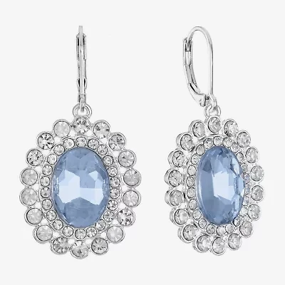 Monet Jewelry Womens Blue Glass Oval Drop Earrings