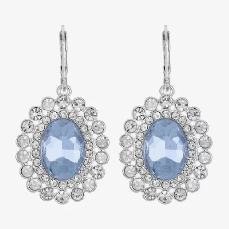 Monet Jewelry Womens Blue Glass Oval Drop Earrings