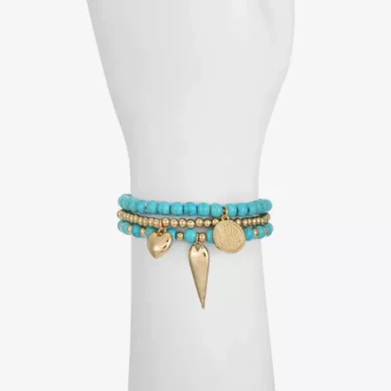 Liz Claiborne Womens Blue Turquoise Beaded Bracelet Set