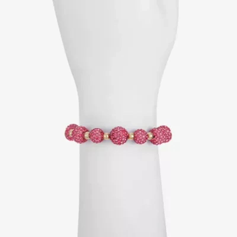 Monet Jewelry Womens Pink Glass Round Stretch Bracelet