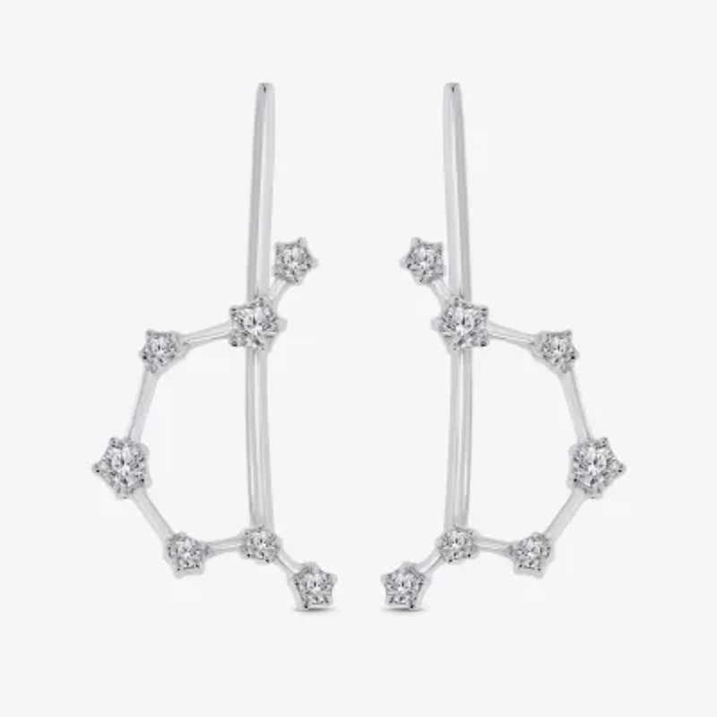 Limited Quantities! "Aquarius" Constellation Womens 1/5 CT. Natural White Diamond Sterling Silver Star Ear Climbers