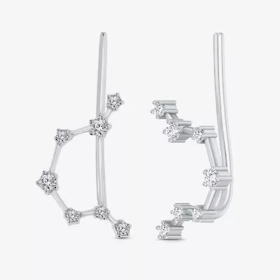 Limited Quantities! "Aquarius" Constellation Womens 1/5 CT. Natural White Diamond Sterling Silver Star Ear Climbers