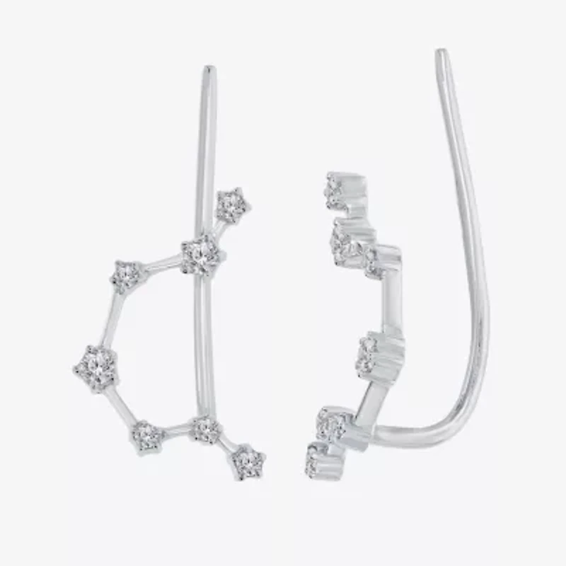 Limited Quantities! "Aquarius" Constellation Womens 1/5 CT. Natural White Diamond Sterling Silver Star Ear Climbers