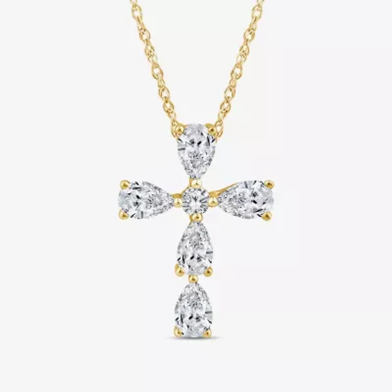Cross (F/Si1) Womens 1/2 CT. T.W. Lab Grown White Diamond 10K Gold Cross 18 Inch Pendant Necklace