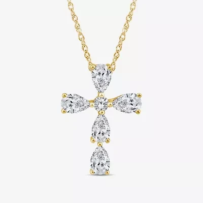 Cross (F/Si1) Womens 1/2 CT. T.W. Lab Grown White Diamond 10K Gold Cross 18 Inch Pendant Necklace