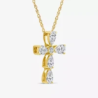 Cross (F/Si1) Womens 1/2 CT. T.W. Lab Grown White Diamond 10K Gold Cross 18 Inch Pendant Necklace