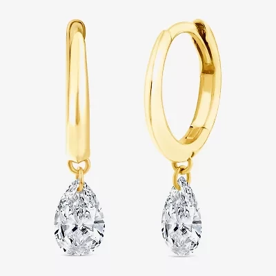(F/Si1) Womens 1 CT. T.W. Lab Grown White Diamond 10K Gold Pear Hoop Earrings